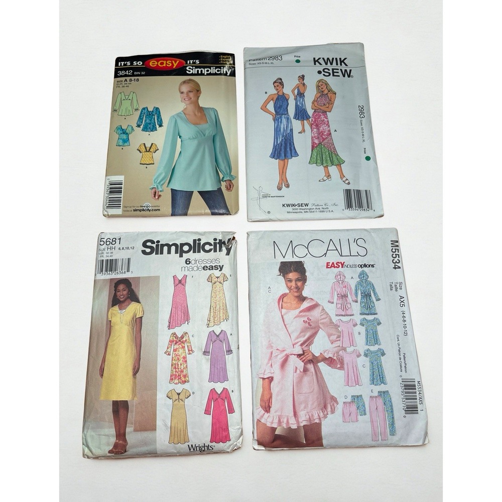 Y2K Lot of 4 Women's Clothing Sewing Patterns – Simplicity, McCall's, Kwik Sew